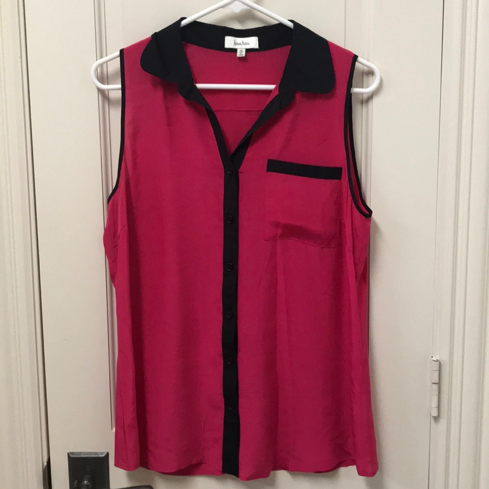 Neiman Marcus Pink & Black Silk Button Down M Top